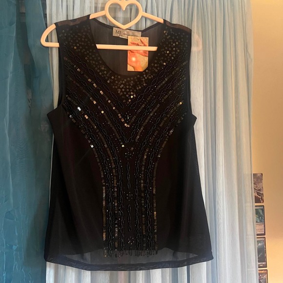 Tops - Melanie Lyne Beaded Sequin Sheer Back Top